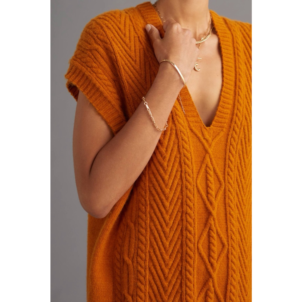 Pilcro Anthropologie Cable Knit Tunic Sweater Vest One Size Mustard Oversized